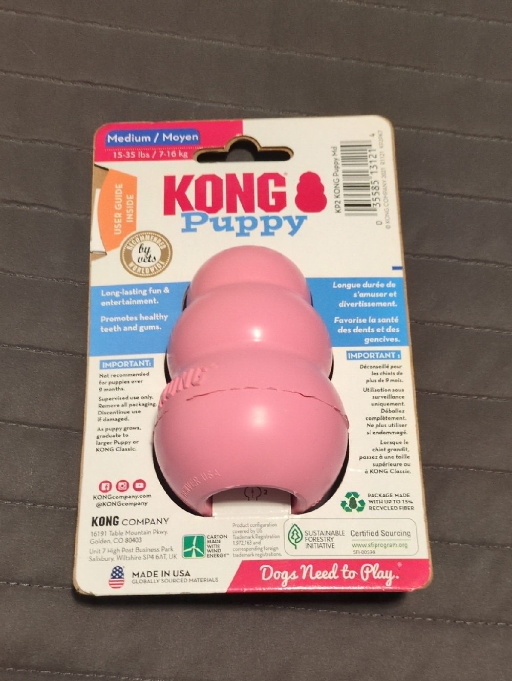 KONG Puppy Pink Natural Rubber Chew Toy - Picture 2 of 3